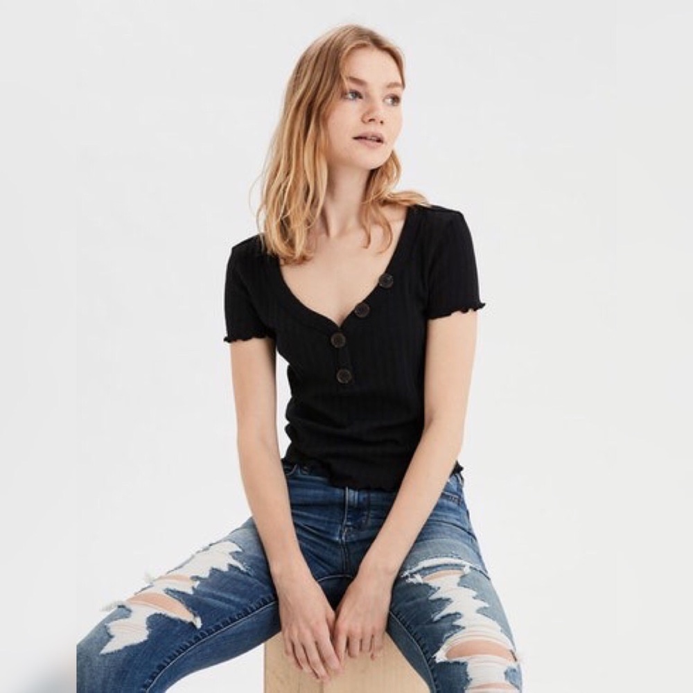 Black Asymmetrical button henley